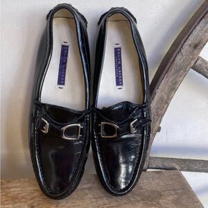 RALPH LAUREN COLLECTION Black Patent Leather Silver Equestrian Stirrup 6B NEW!!